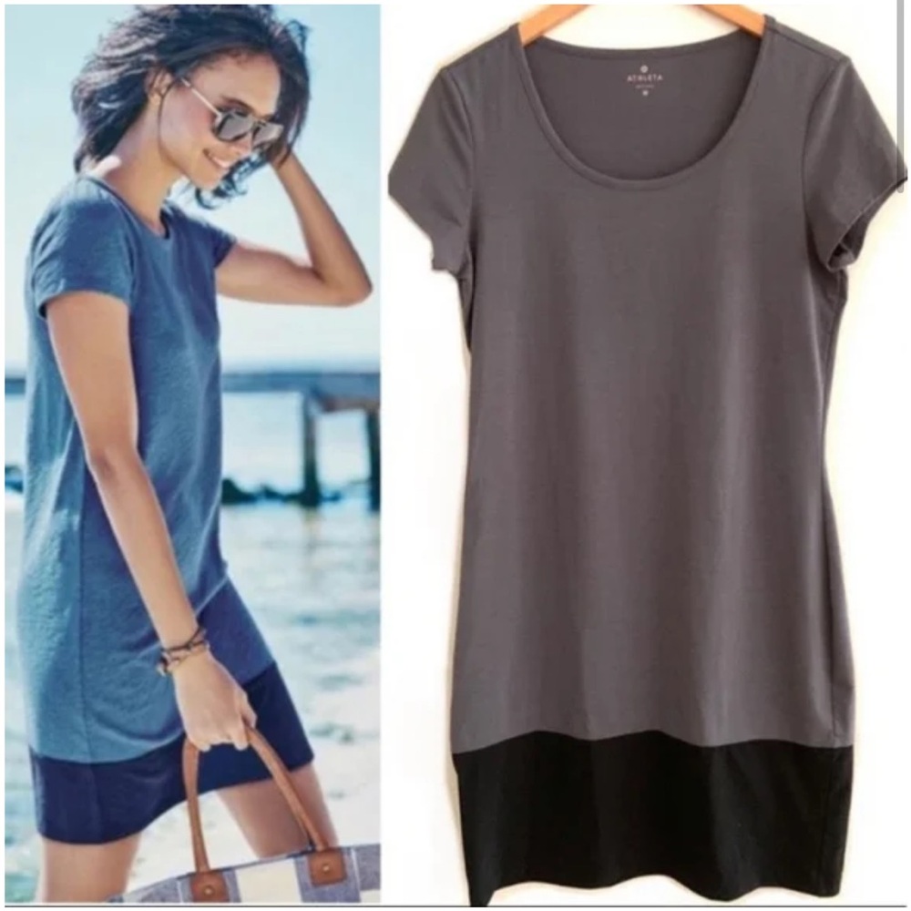 J19 NWT Athleta Ella Colorblock Black Grey T Shirt Dress